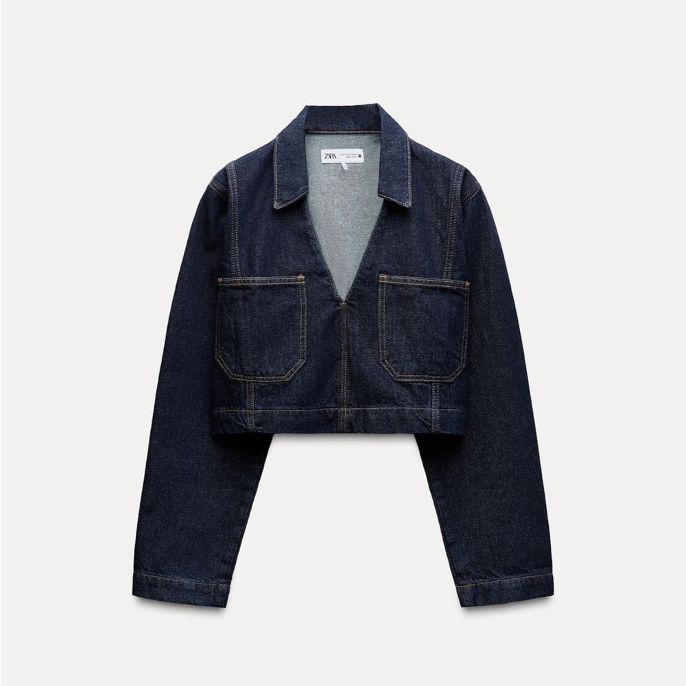 Zara Dark Blue Cropped Denim Jacket